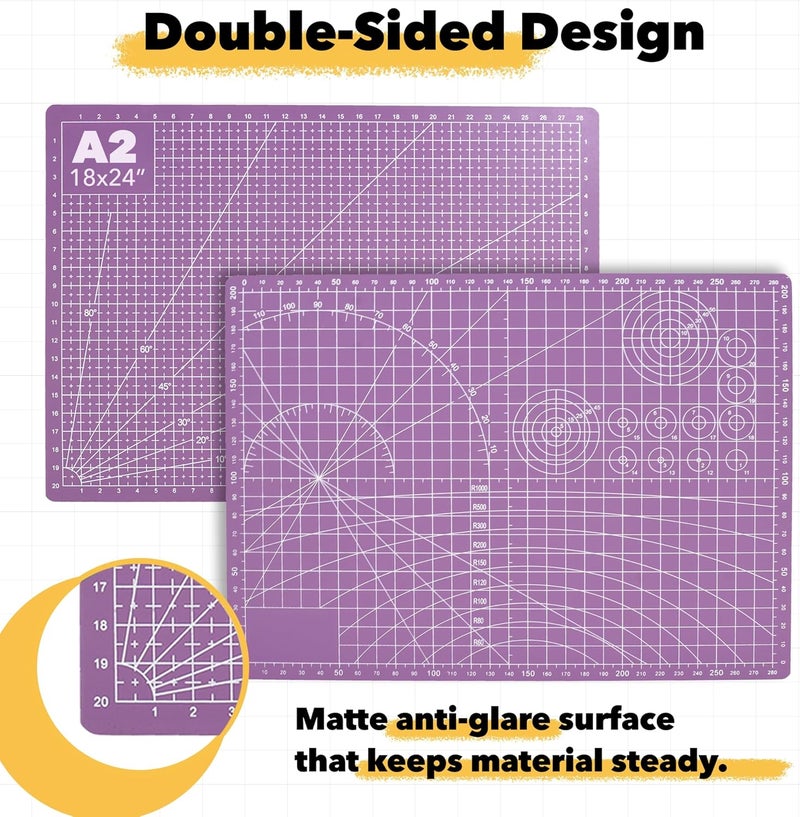 Mandala Crafts Self-Healing Cutting Mat, Purple Pink 18" x 24" – A2 Large Double-Sided 5-Ply Rotary Cutting Board for Sewing, Quilting, Fabric, Leather, Craft, and Scrapbooking - Image 2