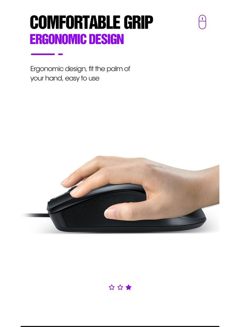 T-WOLF V12 Business Office USB Wired Mouse, practical for daily office use, with a 1000DPI optical engine for stable control and no frame loss. It can adapt to various desktop materials such as glass, cloth, leather, etc., and can be used smoothly without a mouse pad. - Image 4