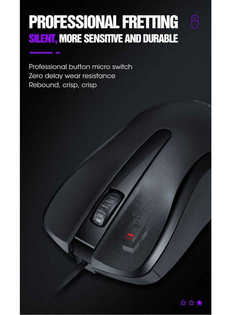 T-WOLF V12 Business Office USB Wired Mouse, practical for daily office use, with a 1000DPI optical engine for stable control and no frame loss. It can adapt to various desktop materials such as glass, cloth, leather, etc., and can be used smoothly without a mouse pad. - Image 3