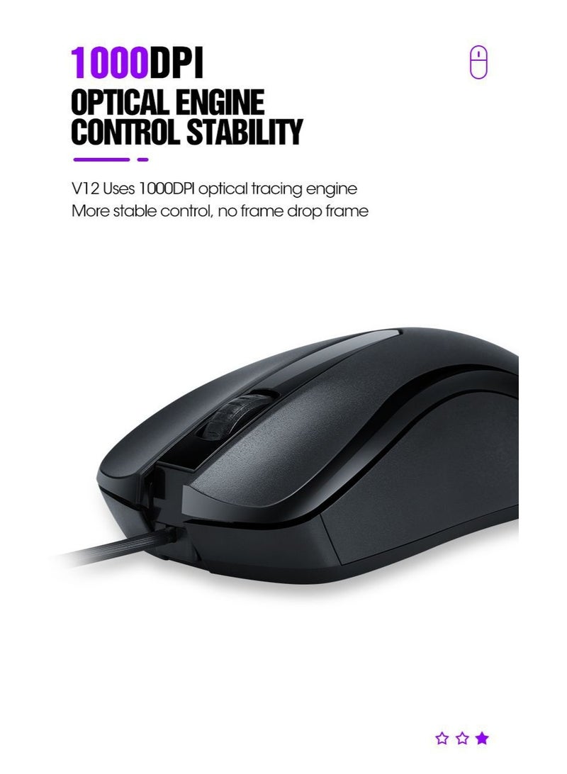 T-WOLF V12 Business Office USB Wired Mouse, practical for daily office use, with a 1000DPI optical engine for stable control and no frame loss. It can adapt to various desktop materials such as glass, cloth, leather, etc., and can be used smoothly without a mouse pad. - Image 5