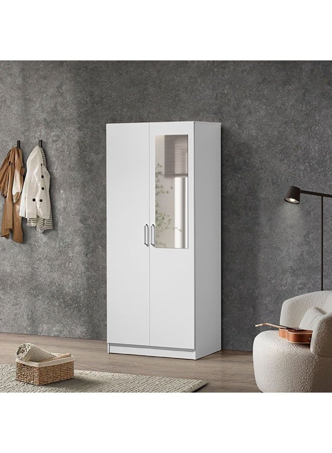 DANUBE HOME خزانة ملابس Supreme ذات بابين مع مرآة لتعليق الملابس رف تخزين قوي إضافي منظم تصميم حديث خزائن موفرة للمساحة لغرفة النوم - أبيض - Image 1