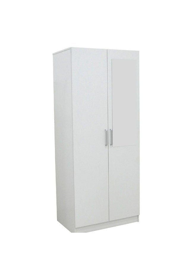 DANUBE HOME - Supreme 2-Door Wardrobe With Mirror For Hanging Clothes Extra Sturdy Rack Storage Organiser Modern Design Space Saving Cabinets For Bedroom - White - Image 1