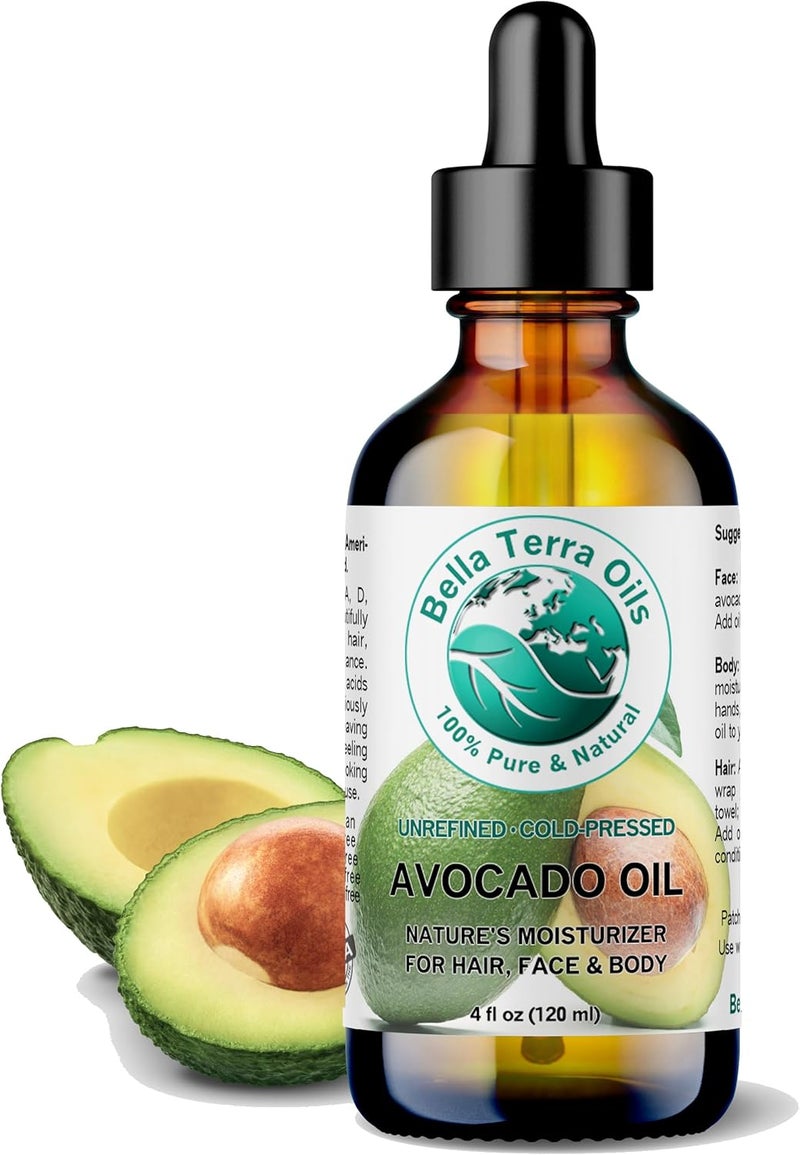 Bella Terra Oils Bella Terra Oils  Avocado Oil 4 oz  Dive into The Purity of Natural Avocado Abundant in Vitamin K  C Superior Blend for Essential Oils 
