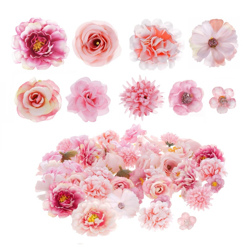 phnydreg 54Pcs Faux Flowers Heads Decorative Flowers for Crafts Cake Wreath Garlands Wedding Table Home Decoration - Image 1