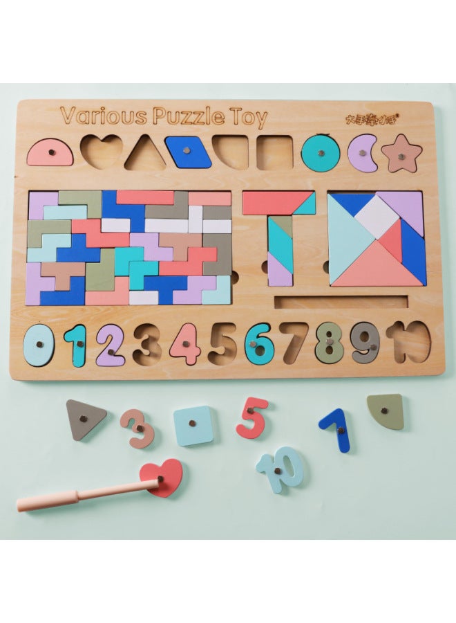 Children's Toys Kindergarten Educational Aids Five-in-one Tetris Building Blocks Jigsaw Puzzle Puzzle-Color:Five-in-one Puzzle - Image 1