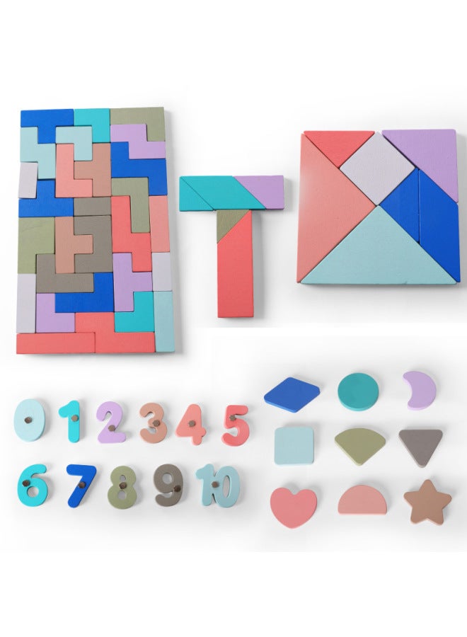 Children's Toys Kindergarten Educational Aids Five-in-one Tetris Building Blocks Jigsaw Puzzle Puzzle-Color:Five-in-one Puzzle - Image 3