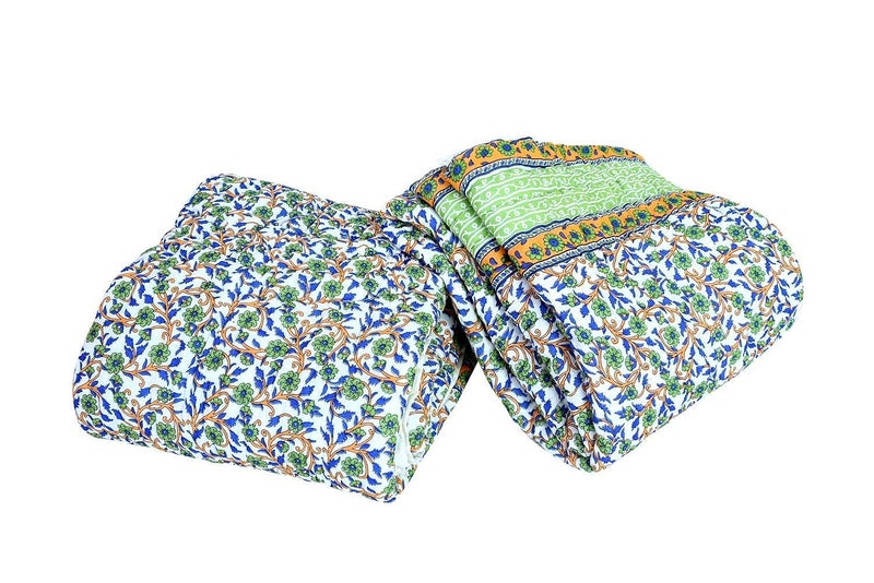 LOARSHY Pure Cotton Handmade Floral Gold Printed Quilt | Soft and Lightweight and Warm Jaipuri Rajasthani Double Bed Razai | Soft AC Quilt for Summer and Winters | Gift Item for Loved Ones - Image 3
