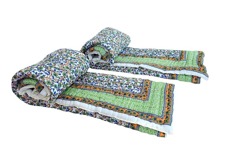 LOARSHY Pure Cotton Handmade Floral Gold Printed Quilt | Soft and Lightweight and Warm Jaipuri Rajasthani Double Bed Razai | Soft AC Quilt for Summer and Winters | Gift Item for Loved Ones - Image 2