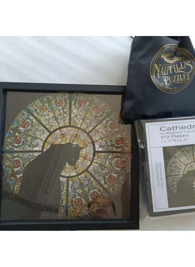 Church Cat Puzzle Cathedral Cat Alien Wooden High Difficulty Adult Version Puzzle Birthday Year Gift-Color:Window Sill Cat Special-shaped 372 Pieces) + Black Photo Frame  - Image 4