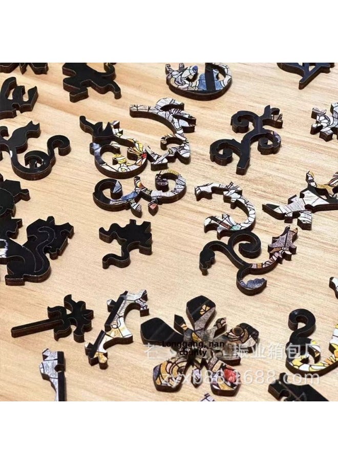 Church Cat Puzzle Cathedral Cat Alien Wooden High Difficulty Adult Version Puzzle Birthday Year Gift-Color:Window Sill Cat Special-shaped 372 Pieces) + Black Photo Frame  - Image 5