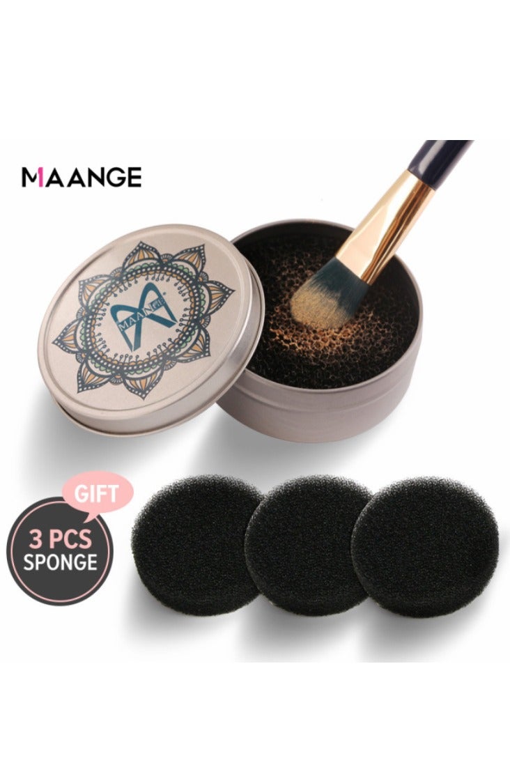 MAANGE Portable Makeup Brush Cleaning Box, Smart White Detection, 4 Sponge Refills, Instant Dry Cleaner, Compact Travel Makeup Tool - Image 1