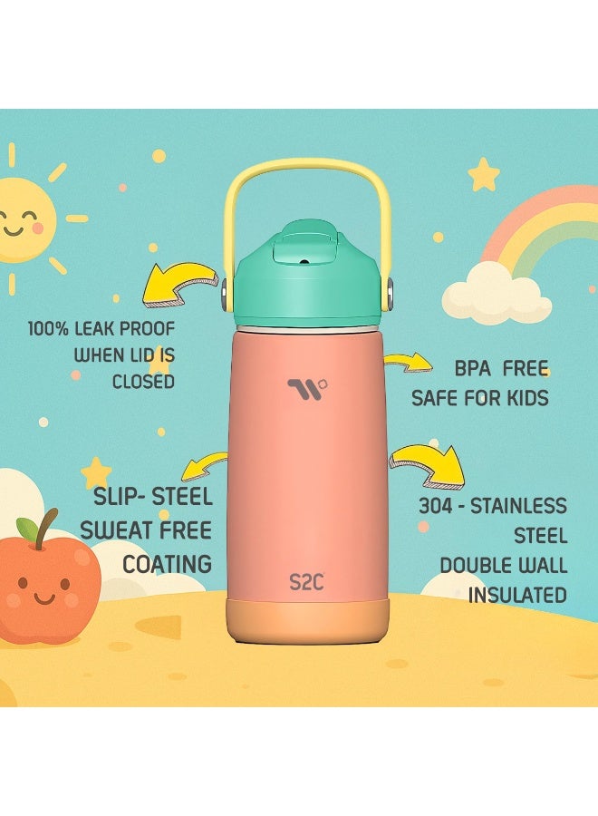 S2C S2C Kids Insulated Water Bottle 14oz – Stainless Steel, Leak-Proof, BPA-Free, Double Wall Vacuum Flask with Straw Lid & Handle – Cute Pastel Colors for School, Sports & Travel - Image 3