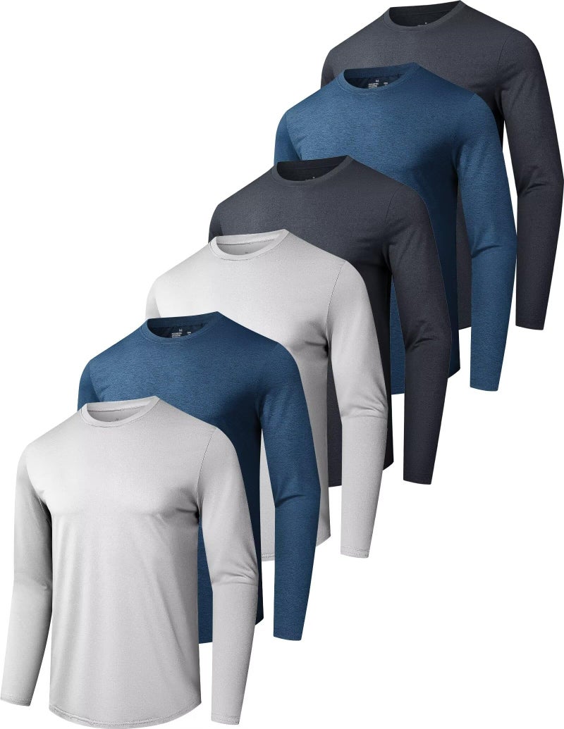 OYGSieg 6 Pack Men's Quick Dry Long Sleeve Shirts Moisture Wicking Sun Protection UV UPF SPF Performance T-Shirt for Casual Workout SetC L - Image 1
