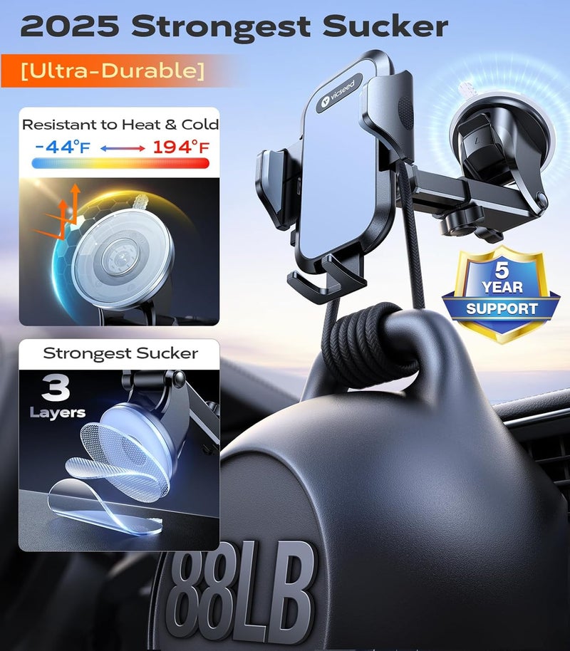 VICSEED 2025 Rally Racing-Grade Car Phone Holder with 88+LBS Suction for Dashboard, Windscreen, and Vent - Image 4