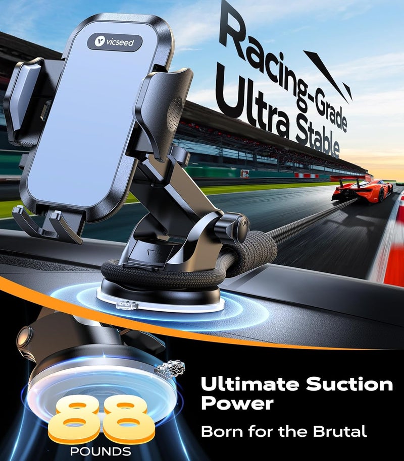 VICSEED 2025 Rally Racing-Grade Car Phone Holder with 88+LBS Suction for Dashboard, Windscreen, and Vent - Image 3
