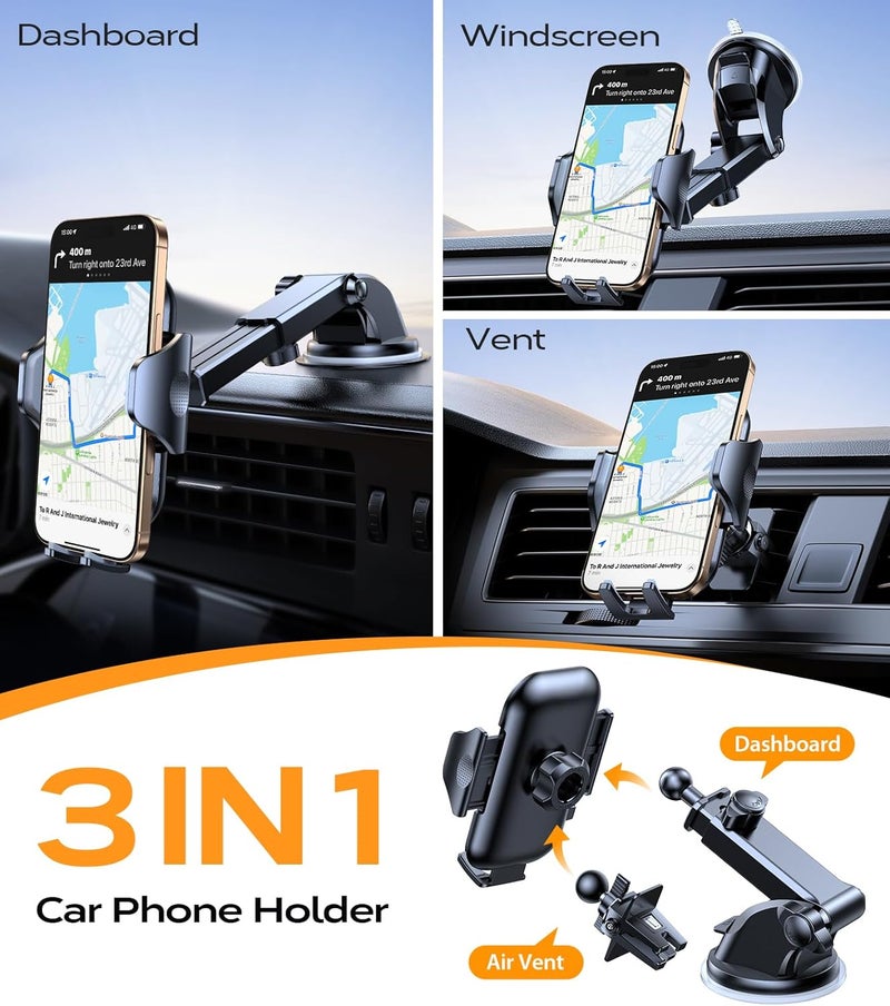VICSEED 2025 Rally Racing-Grade Car Phone Holder with 88+LBS Suction for Dashboard, Windscreen, and Vent - Image 2