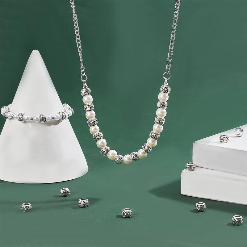 PH PandaHall 100pcs Large Hole Spacer Beads 8mm Loose Beads Tibetan Alloy Antique Silver European Rondelle Spacers Beaded Garden Decor for Bracelet Necklace DIY Jewelry Making Hole: 3.5mm - Image 2