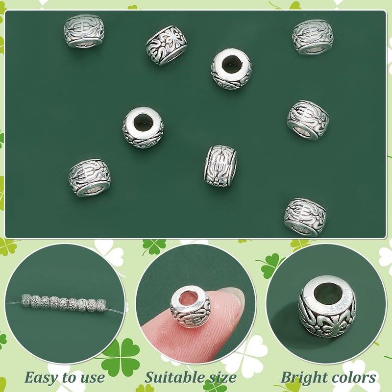 PH PandaHall 100pcs Large Hole Spacer Beads 8mm Loose Beads Tibetan Alloy Antique Silver European Rondelle Spacers Beaded Garden Decor for Bracelet Necklace DIY Jewelry Making Hole: 3.5mm - Image 4