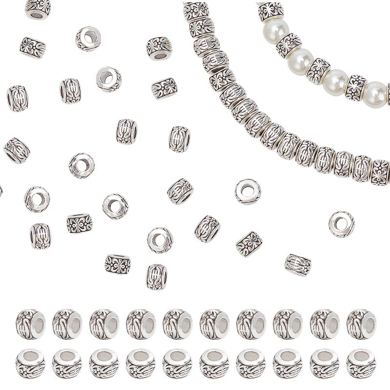 PH PandaHall 100pcs Large Hole Spacer Beads 8mm Loose Beads Tibetan Alloy Antique Silver European Rondelle Spacers Beaded Garden Decor for Bracelet Necklace DIY Jewelry Making Hole: 3.5mm - Image 1