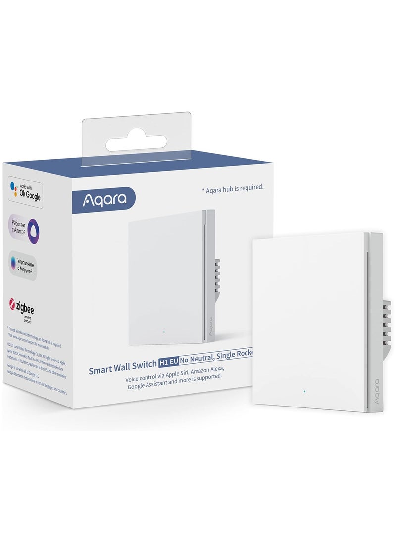 Aqara - Aqara H1 Smart Wall Switch Single Rocker Global version,Zigbee 3.0 Protocol, No Neutral, Round Wall Box Support -White - Image 1