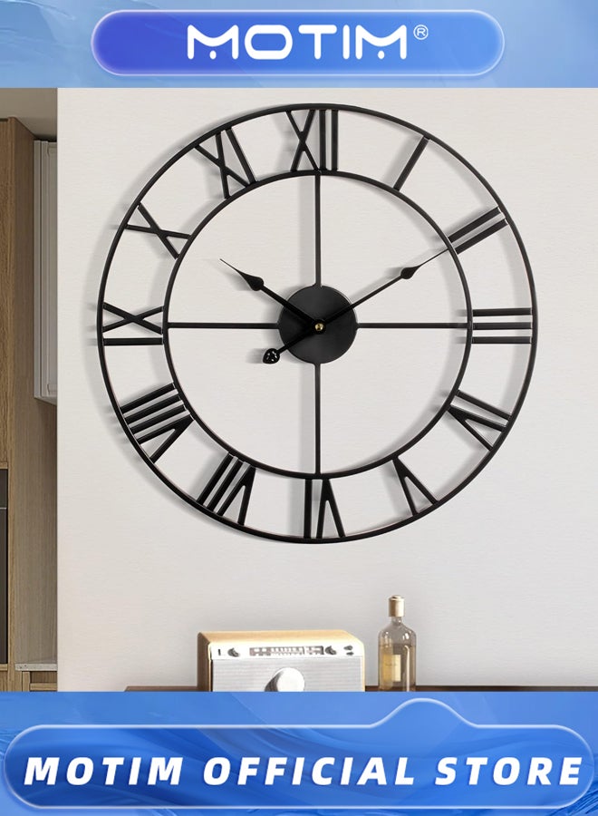 موتيم ساعة حائط كبيرة داخلية تعمل بالبطارية صامتة لا تصدر صوت تكتكة معدنية صناعية أرقام رومانية بيج حديثة معاصرة دائرية من الحديد بلمسة نهائية طبيعية - Image 3