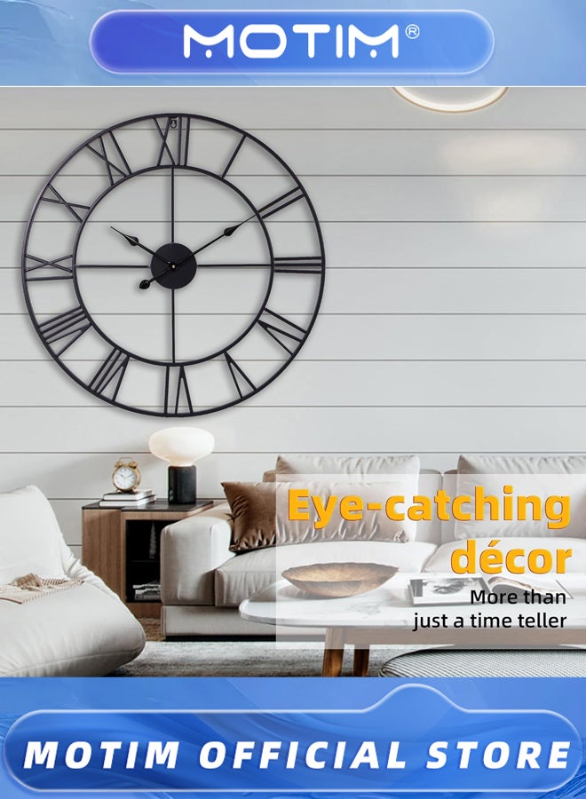 موتيم ساعة حائط كبيرة داخلية تعمل بالبطارية صامتة لا تصدر صوت تكتكة معدنية صناعية أرقام رومانية بيج حديثة معاصرة دائرية من الحديد بلمسة نهائية طبيعية - Image 2