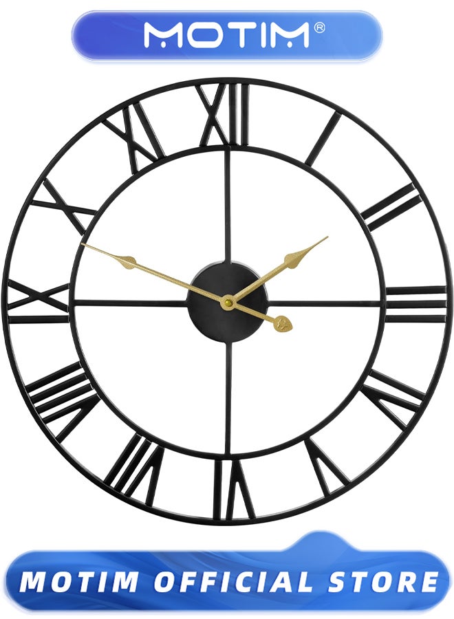 موتيم ساعة حائط كبيرة داخلية تعمل بالبطارية صامتة لا تصدر صوت تكتكة معدنية صناعية أرقام رومانية بيج حديثة معاصرة دائرية من الحديد بلمسة نهائية طبيعية - Image 1