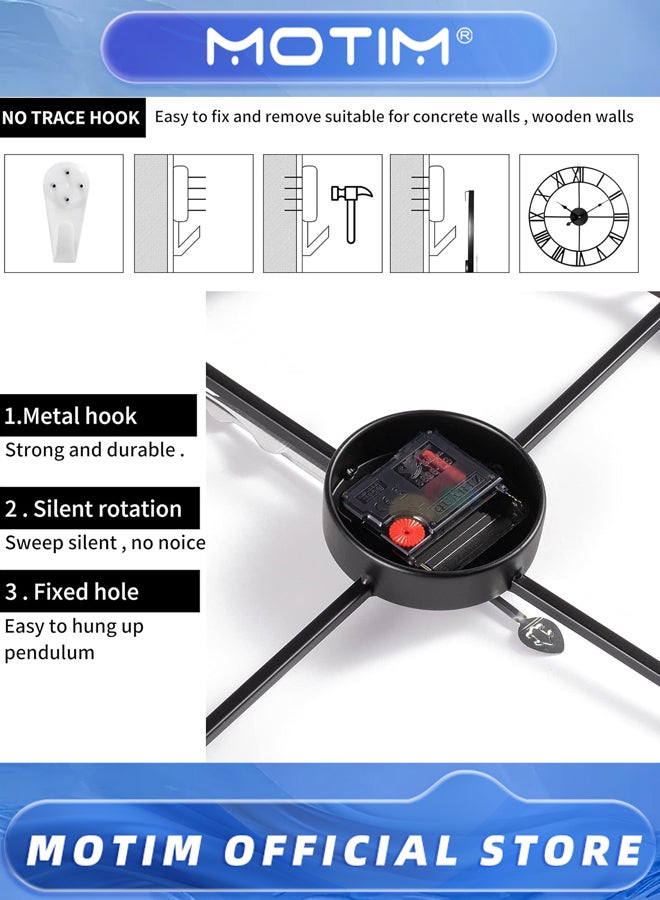 موتيم ساعة حائط كبيرة داخلية تعمل بالبطارية صامتة لا تصدر صوت تكتكة معدنية صناعية أرقام رومانية بيج حديثة معاصرة دائرية من الحديد بلمسة نهائية طبيعية - Image 5