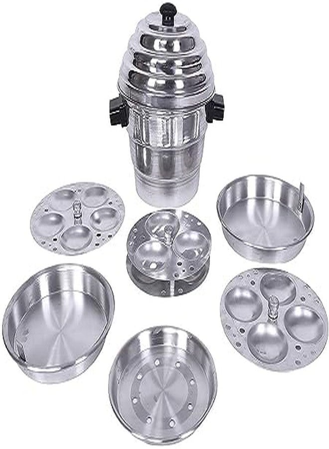 MUKE Aluminium Idli Maker Cooker with 3 Plates+ 2 Plates Steamers (2 Dhokla khamman Plate + 1 Patra Plate), 9.5 Diameter Silver, Standard (12idli) - Image 1