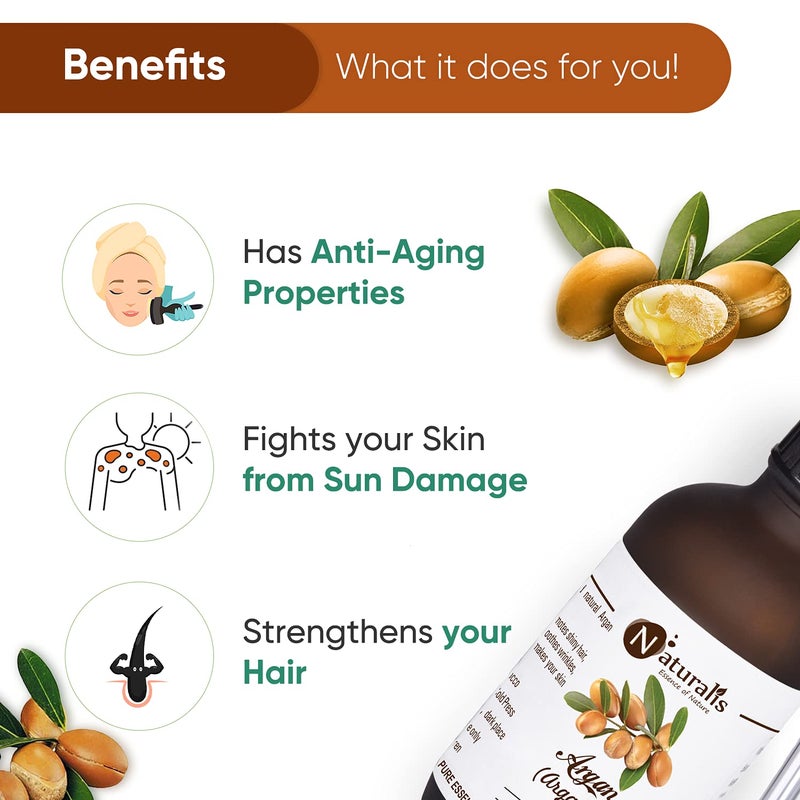 Naturalis Essence of Nature Pure Cold Pressed Moroccan Argan Oil for Hair Skin AntiAgeing  Face Care  120ml - Image 3