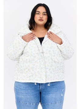 Neon Rose Women Plus Size Floral Print Puffer Jacket, Multicolor  - Image 1