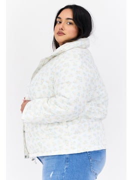 Neon Rose Women Plus Size Floral Print Puffer Jacket, Multicolor  - Image 2