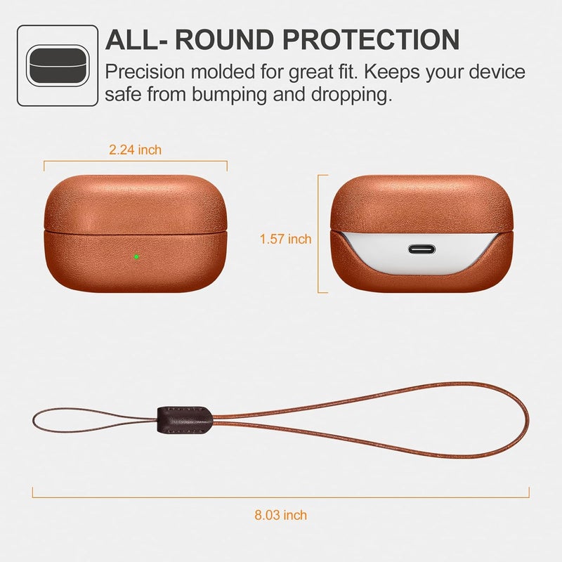 آيكيرير حافظة جلدية لسماعات Galaxy Buds 4/4 Pro 2026، من مادة الجلد الأصلي عالي الجودة من ، حافظة واقية مقاومة للصدمات، مزودة بشاحن لاسلكي مرئي بإضاءة LED (لون بني) - Image 5