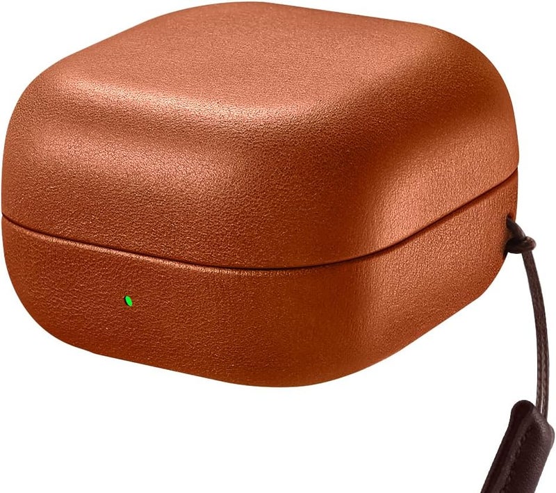 آيكيرير حافظة جلدية لسماعات Galaxy Buds 4/4 Pro 2026، من مادة الجلد الأصلي عالي الجودة من ، حافظة واقية مقاومة للصدمات، مزودة بشاحن لاسلكي مرئي بإضاءة LED (لون بني) - Image 1
