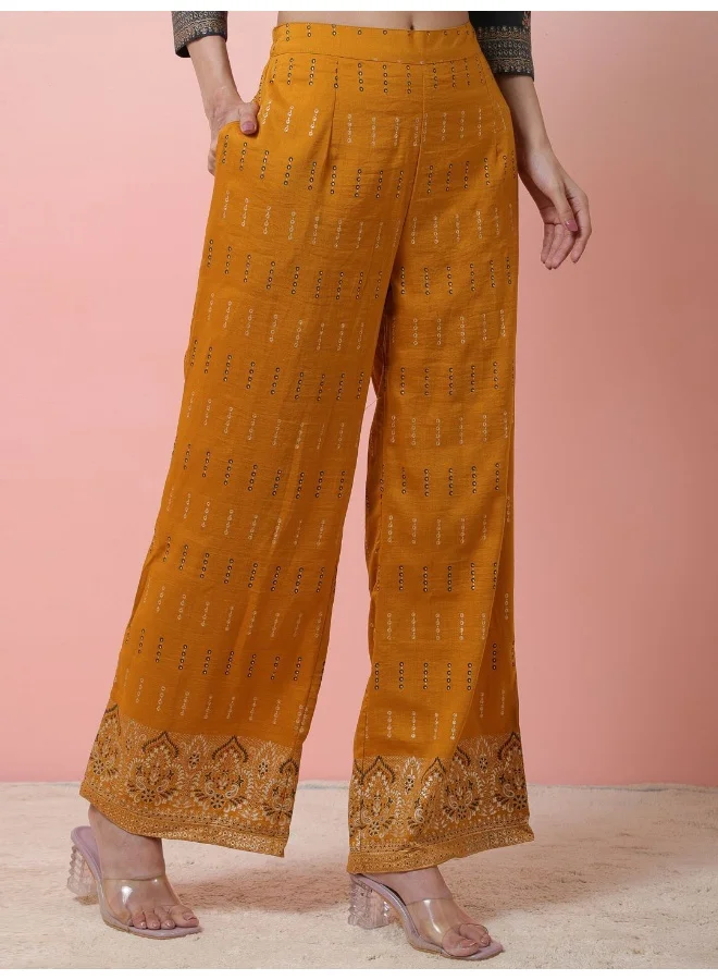 أيه كيه إس Grey Foil printed Kurta set with Mustard palazzo