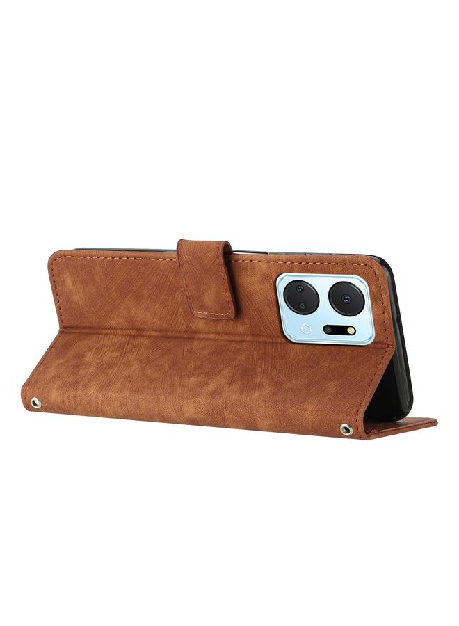 اس-توب جراب هاتف Honor X7a 4G Global Skin Feel مخطط من الجلد مع حبل تعليق - Image 3