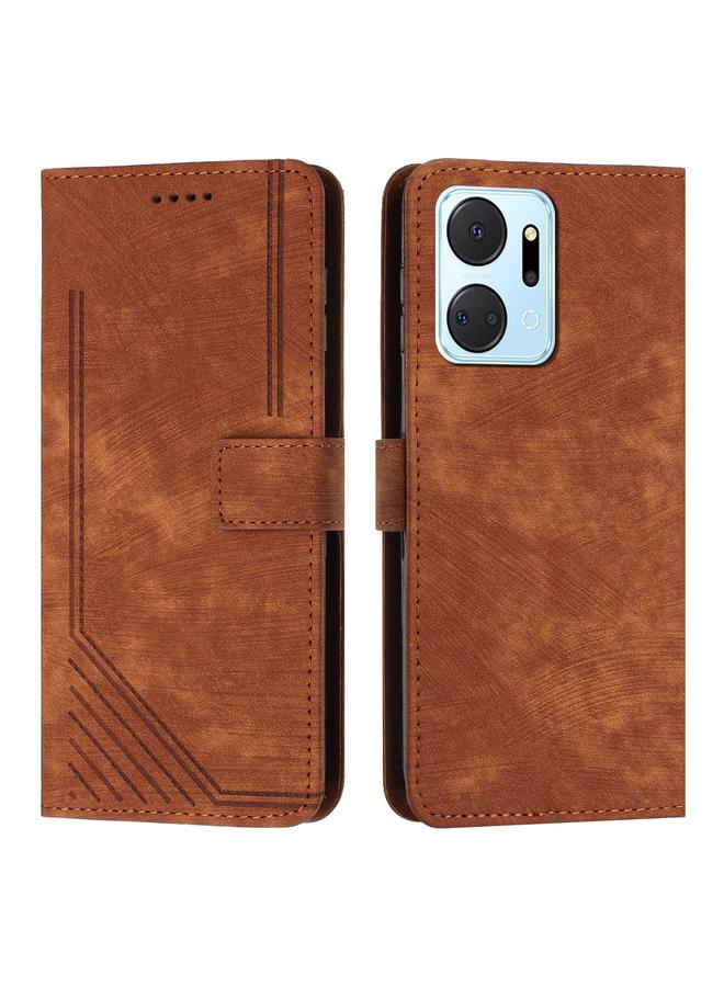 اس-توب جراب هاتف Honor X7a 4G Global Skin Feel مخطط من الجلد مع حبل تعليق - Image 2