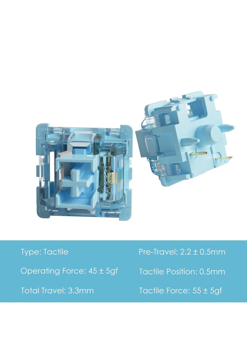 SOLARAE V3 Cream Blue Pro Mechanical Keyboard Switches - 45pcs, 5-Pin 45gf Tactile Switches with Dustproof Stem, Perfect for Gaming Keyboards and Enhanced Typing Experience. - Image 1