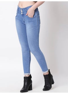 HIGH STAR Women Blue Slim Fit High-Rise Clean Look Stretchable Jeans  - Image 3