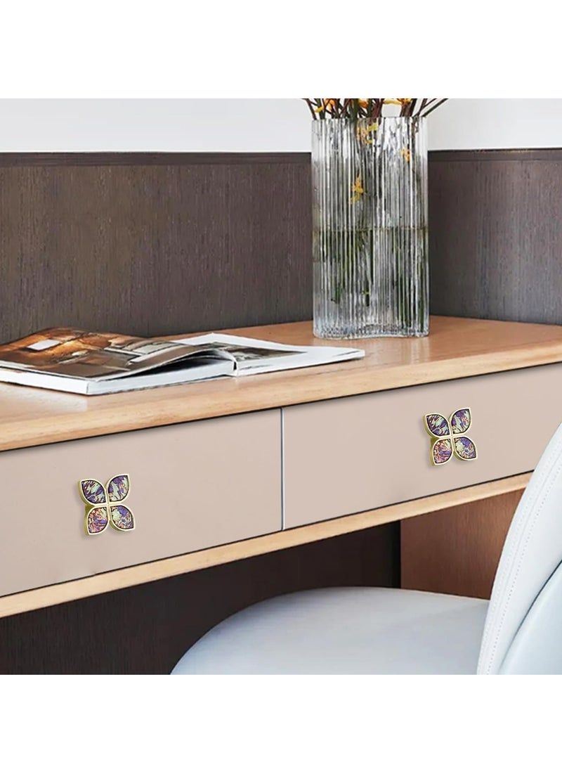 Zikra Knobs Four-Leaf Clover Brass Pulls Handles, Gold Knobs Dresser Knobs Clover Cabinet Handles with Screws for Dresser Drawers Kitchen Cabinet Watercolor, 6 pcs - Image 4