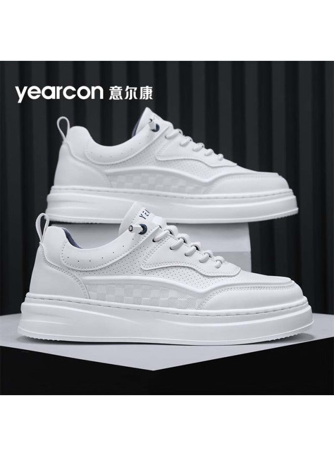 Yierkang Men's Shoes, Autumn Classic Simple Breathable White Sneakers, New Leather Casual Skateboard Shoes For Me