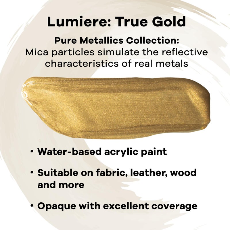 Jacquard Lumiere 2.25oz Fabric Paint True Gold - Metallic Paint for Fabric, Leather, Canvas, Paper and Wood - Light-bodied Metallic Acrylic Paint - Lightfast & Vibrant Metallic Acrylic Paints - Image 2