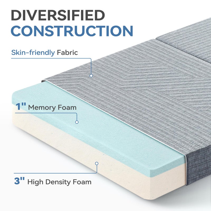 BDEUS Tri-Fold 4" Memory Foam Mattress - Single Size Portable Bed, Foldable Floor Mat for Adults & Kids, Washable CertiPUR-US Certified Cover, Lightweight for Travel/Camping/Yoga - Image 4
