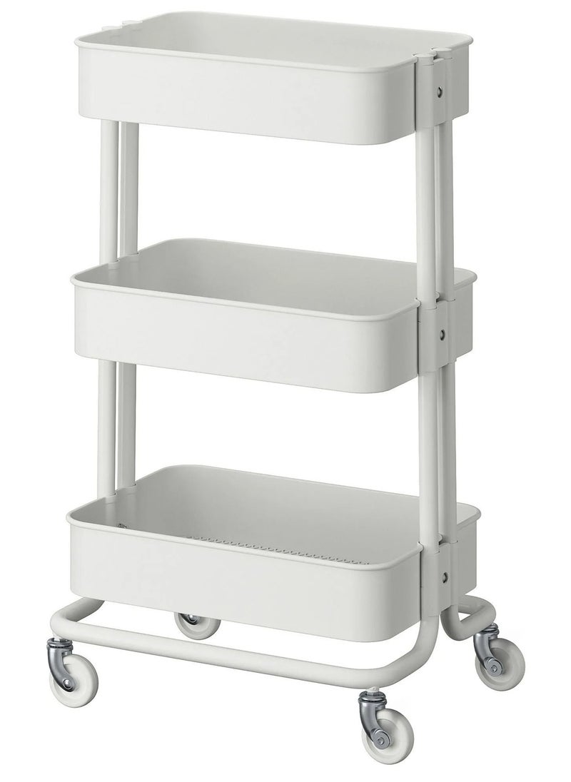 3-Tier Rolling Metal Storage Organizer, Mobile Utility Cart, Multi-Functional Storage Cart for Kitchen with Lockable 360°Caster Wheels White