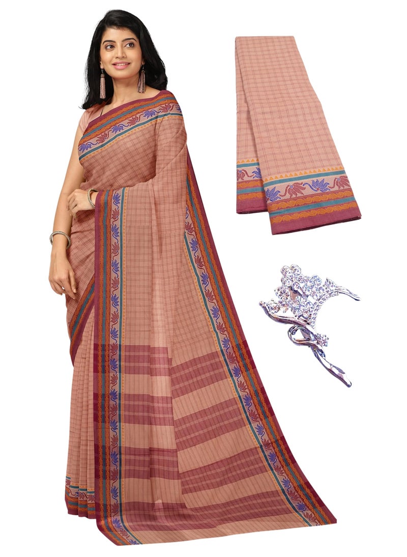 NandaVanam Women's Chettinad Cotton Saree without Blouse | Soft, Comfort, Pure Cotton Sarees | Chettinad Pure Cotton Sarees | Handloom Sarees for Women Daily use, All Occasion Wear - Image 1