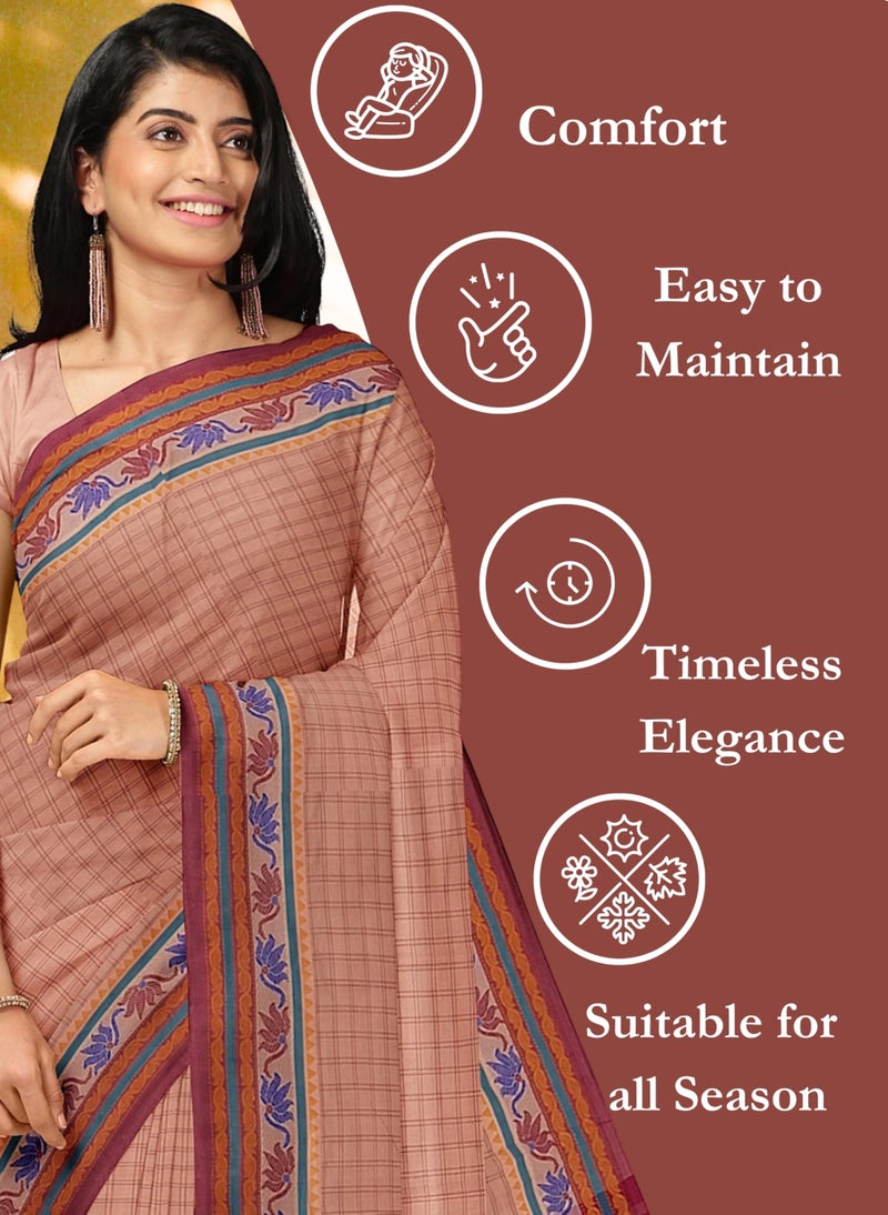NandaVanam Women's Chettinad Cotton Saree without Blouse | Soft, Comfort, Pure Cotton Sarees | Chettinad Pure Cotton Sarees | Handloom Sarees for Women Daily use, All Occasion Wear - Image 4