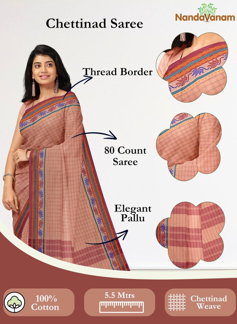 NandaVanam Women's Chettinad Cotton Saree without Blouse | Soft, Comfort, Pure Cotton Sarees | Chettinad Pure Cotton Sarees | Handloom Sarees for Women Daily use, All Occasion Wear - Image 2
