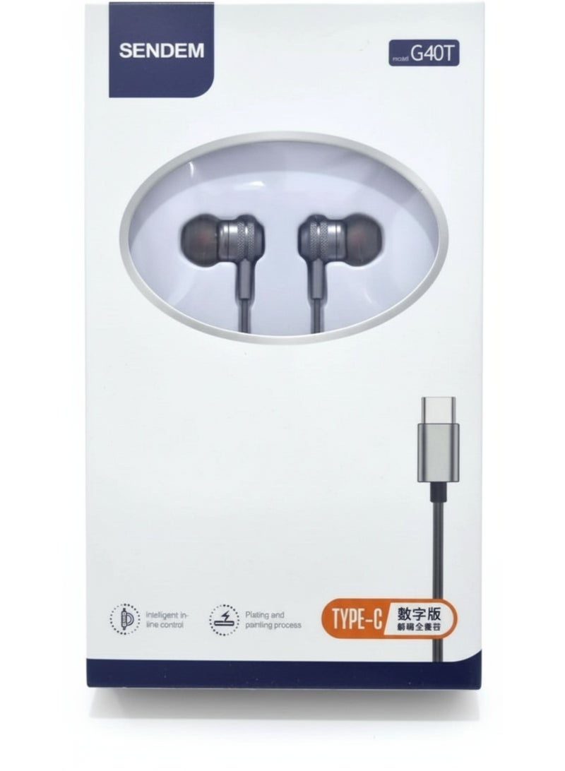 سيندم سماعات أذن سلكية من نوع SENDEM G40T من النوع C - طلاء فاخر، صوت عالي الجودة - Image 2
