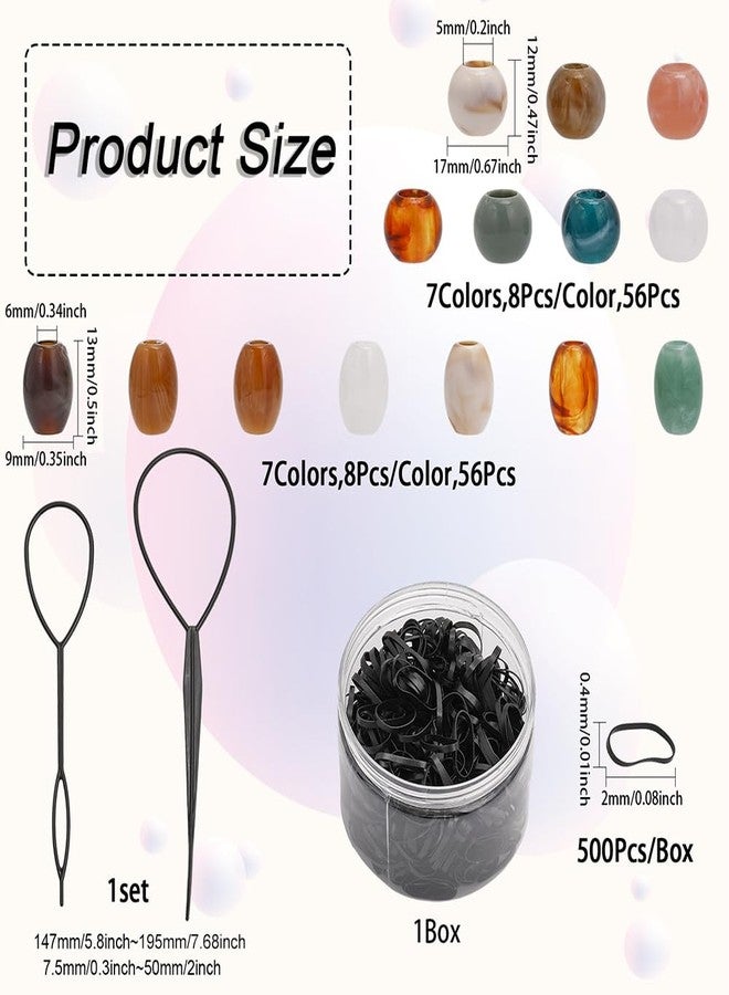 CHGCRAFT DIY 112Pcs African Hair Beads for Braids Jumbo Hair Styling Tool Kits Including Acrylic Beads Plastic Pin Bun Maker and 500Pcs Elastic Rubber Bands for Braiding Jewelry - Image 2