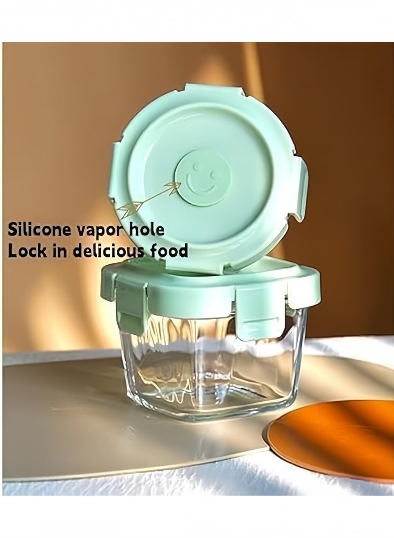 3 قطع علب طعام للأطفال سعة 170 مل، محكم الإغلاق ومانع للتسرب، عبوات زجاجية لتخزين الطعام مع غطاء، ملصق عليها ملصق قابل للذوبان في الميكروويف، عبوات طعام قابلة لإعادة الاستخدام مع أغطية، آمنة للغسل في غسالة الأطباق والفريزر (حليب الأم، ثلاجة) - Image 3